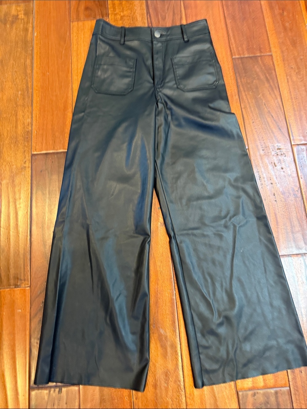 Zara Black Faux Leather Wide-Leg Men's Pants
